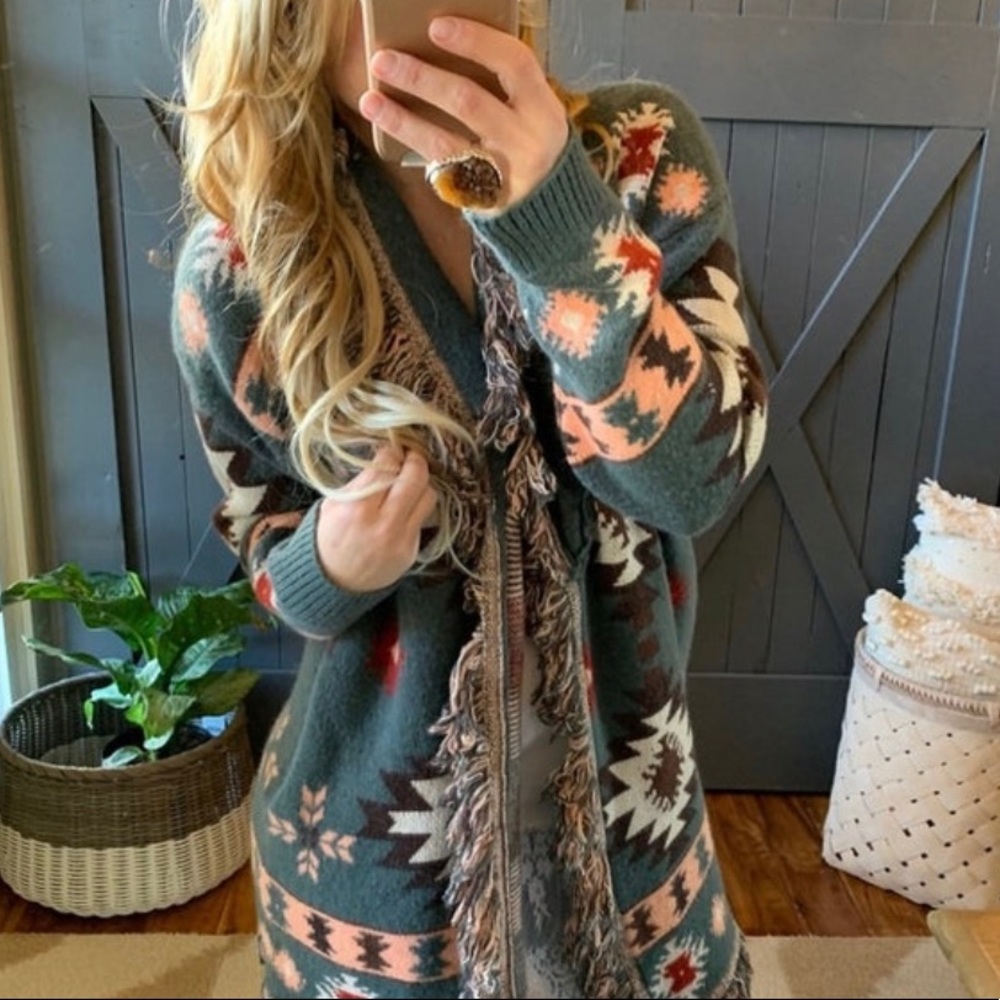 New Women's Aztec Western Cardigan Sweater Coat /  Boho Yellowstone Beth Dutton
